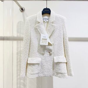 Authentic Chanel Women's Cream Textured Blazer